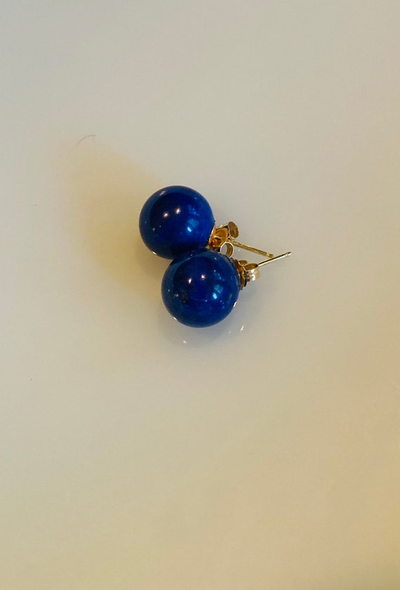 14K Lapis Stud Earrings, Lapis Lazuli Ball stud e… - image 2