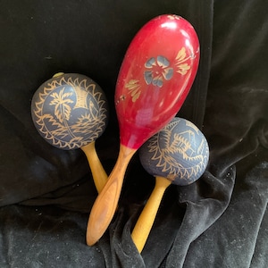 Three Vintage Caribbean Maracas, 40s-50s Maracas