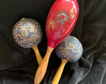 Three Vintage Caribbean Maracas, 40s-50s Maracas