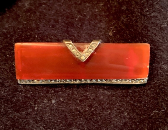 20s-30s Art Deco Carnelian, Sterling, Marcasite Brooch, Jugendstil brooch, Art Nouveau brooch, German Carnelian brooch