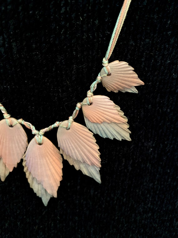 80s Mauve Leaf clay necklace, Ceramic necklace on 