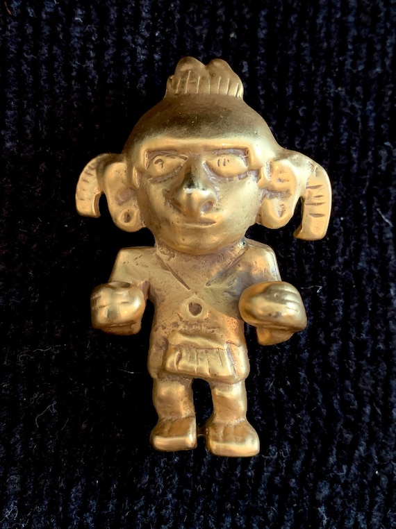 50s-60s Alva Studio Aztec Gold Plated Brooch, Maya