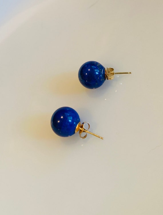 14K Lapis Stud Earrings, Lapis Lazuli Ball stud e… - image 3