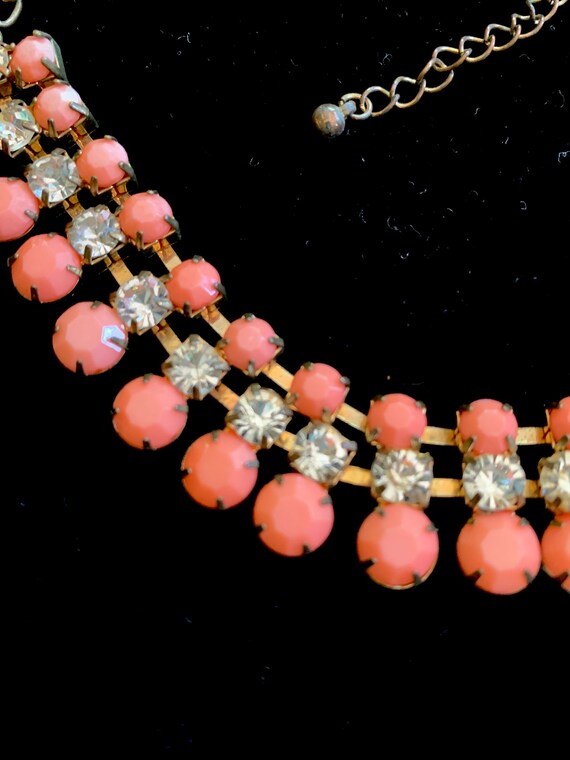 30s-40s Coral Glass and Rhinestone  necklace, Pro… - image 1