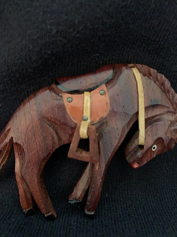 30s-40s Wood carved Horse pin, Bucking bronco pin… - image 3