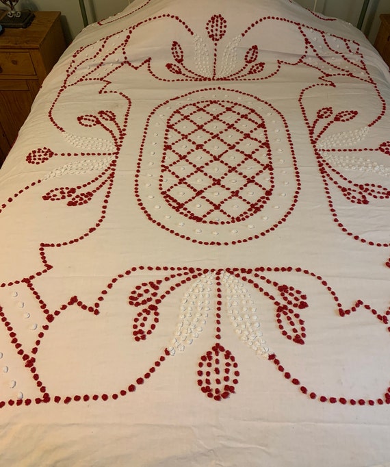 Chenille Bedspread Red and White Chenille '40s Etsy