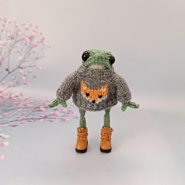 Rana de ganchillo hecha a mano, brazos y piernas móviles, zapatos de rana, peluche amigurumi