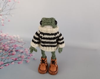 Linda y encantadora rana verde, juguete terminado, pequeña rana crochet Amigurumi juguete, rana verde, muñeca Amigurumi