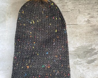 Adult knit beanie with Pom