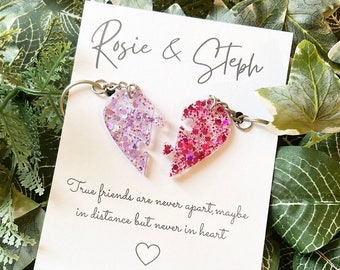 Personalized Best Friend Keyring | Glitter Resin Heart Jigsaw Keepsake
