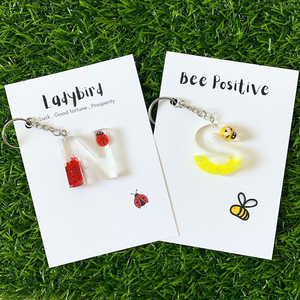 Bee Keyring - Supportive Gift - Ladybird Keyring - Positivity Gift - Gifts For Her - Resin Keychain - Bee Gift