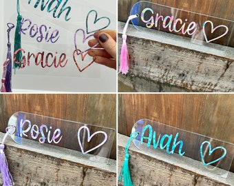 Personalized Holographic Acrylic Bookmark – Custom Name Tassel