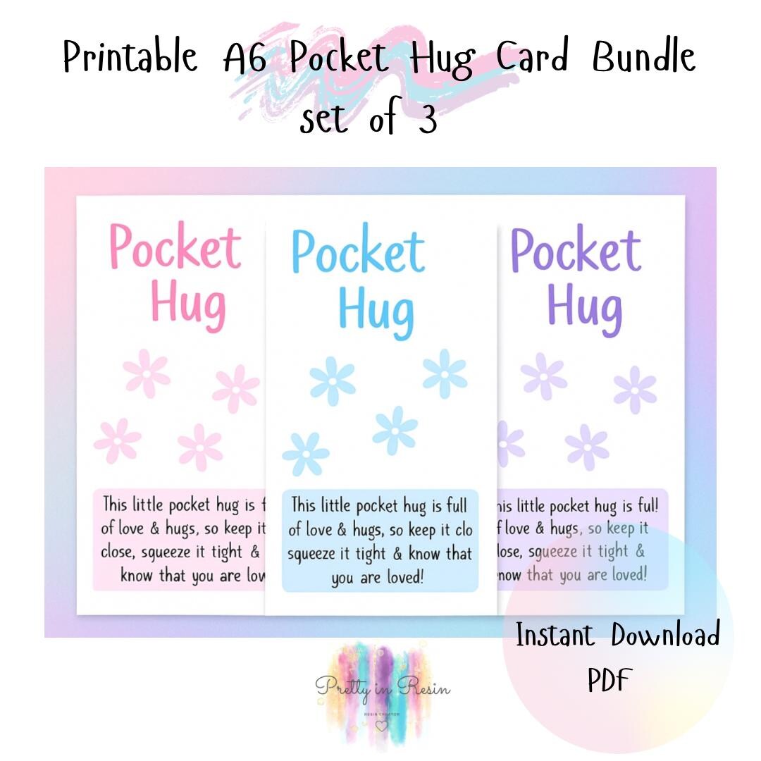Printable Pocket Hug Card | 3 Colour Variations | Comfort Gift ...