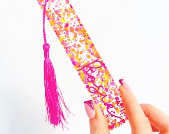 Confetti Bookmark, Personalised Resin Bookmark, Metallic Vinyl Name, Girly Birthday Gift, Chunky Glitter