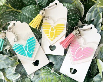 Personalized Initial Acrylic Heart Keyring – Pastel Bag Tag