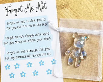 FORGET ME NOT, Worry Bear, Forget Me Not Flowers, Pocket Hug, Pressed Flower Gift, Remembrance Keepsake, Resin Bear