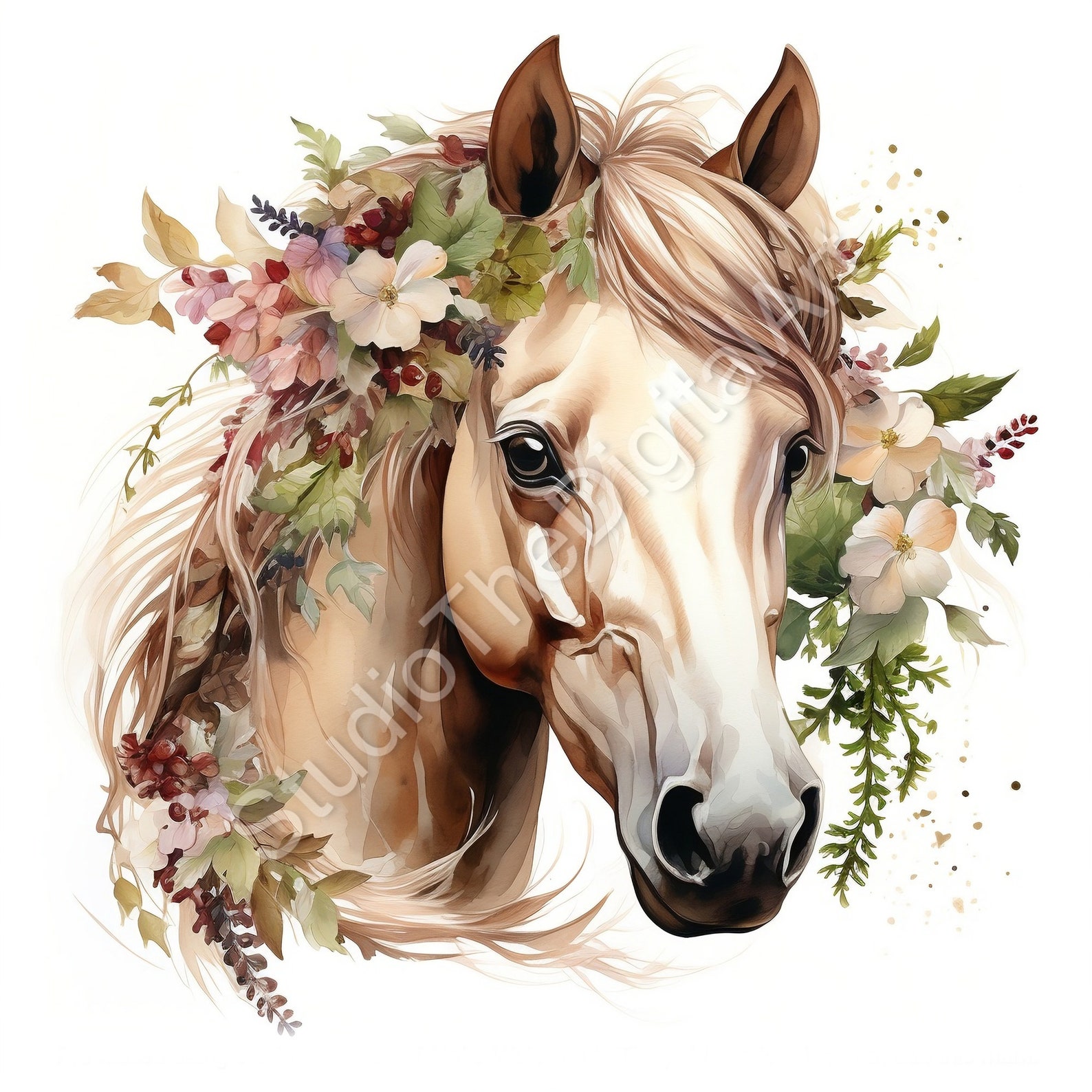 Watercolor Floral Horse Clip Art, Floral Horse Png, Watercolor Horse ...