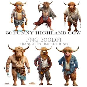 Highland Cow Clipart - High Quality PNG - Digital Download - Card Making, Clip Art,Digital Paper Craft, Funny Highland cow