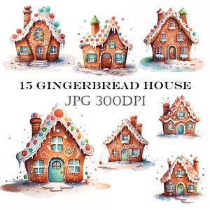 Watercolor Gingerbread House, Christmas House, Clipart, JPG For Commercial Use POD