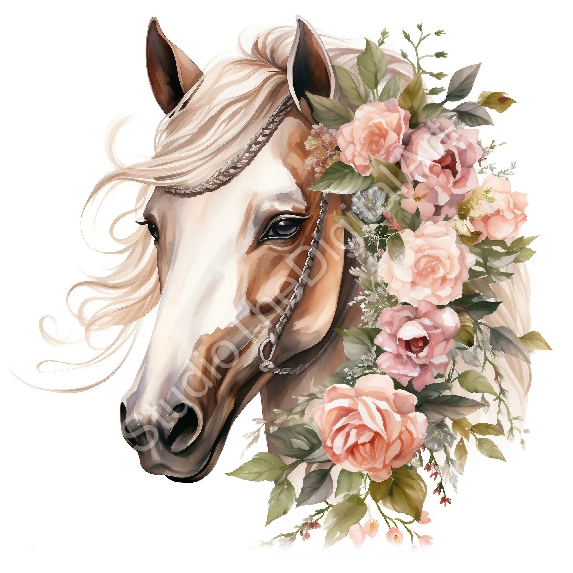 Watercolor Floral Horse Clip Art Floral Horse Png Watercolor - Etsy