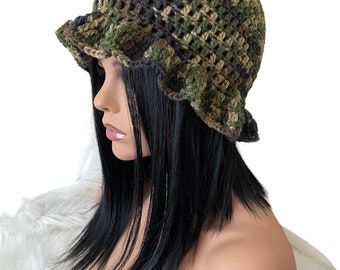 Crochet Camo Ruffle Hat/crochet Camouflage Ruffle Hat - Etsy display picture 2
