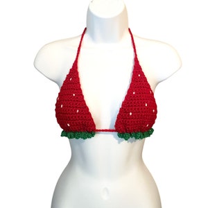 Adjustable Crochet Strawberry Bikini Top