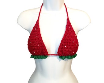 Adjustable Crochet Strawberry Bikini Top