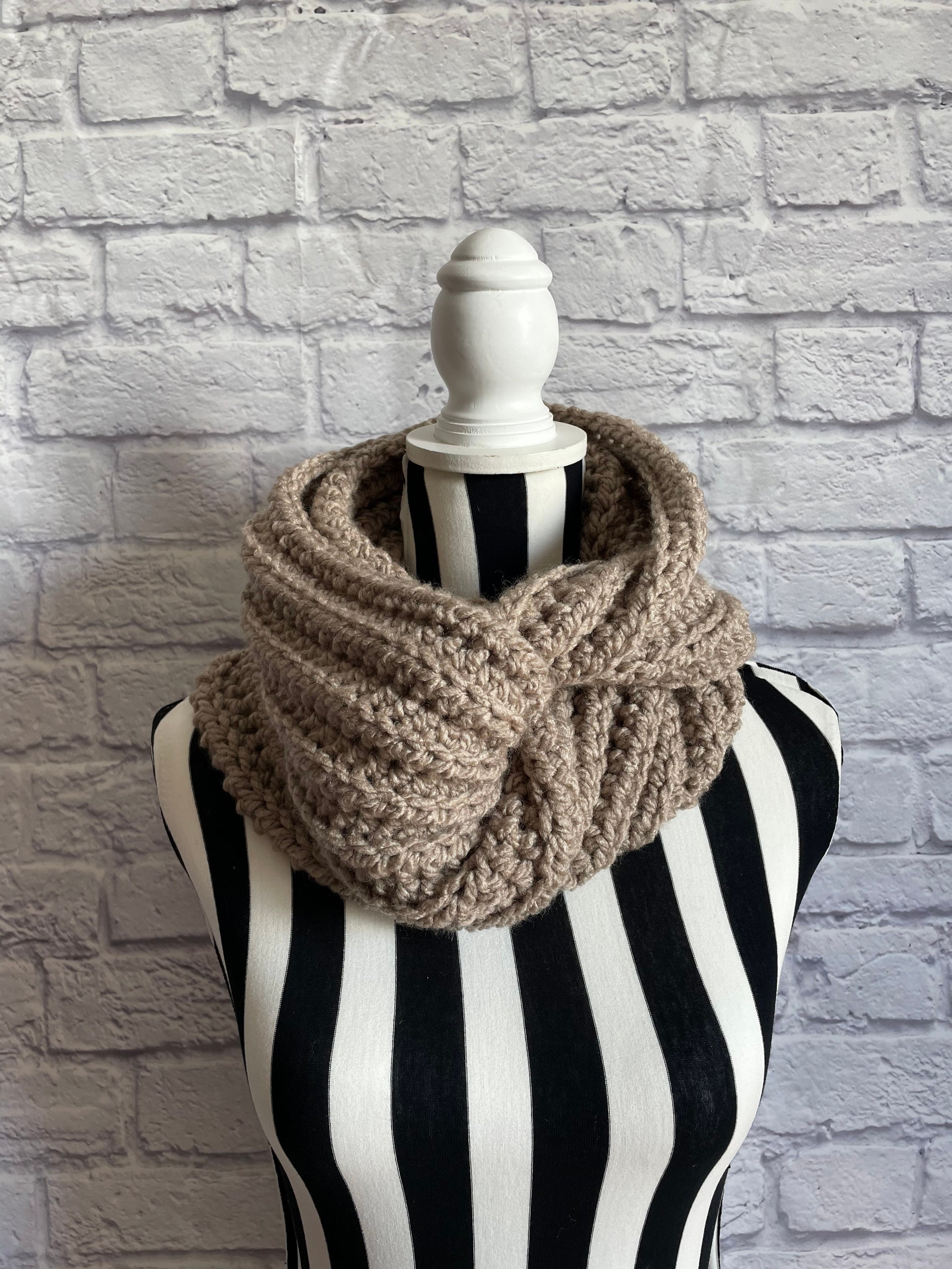 Crochet Chunky Ribbed Infinity Scarf/cowl/taupe/ready to Ship! - Etsy