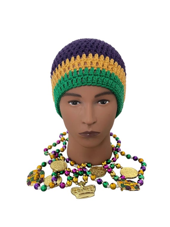 Mardi Gras Crochet Beanie: Purple, Gold, Green - Made to  display picture 1