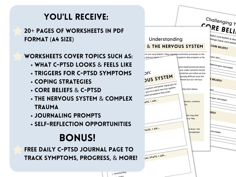 C-PTSD Worksheets: Trauma Therapy Bundle, Complex PTSD Counseling