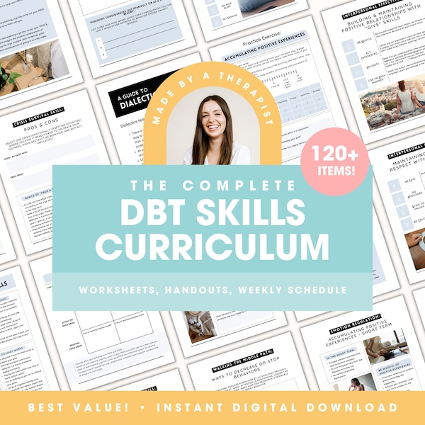 DBT Skills Curriculum! Therapy Worksheets & Handouts, DBT Diary Card, Accepts, House, Cheat Sheet, Counseling Bundle, Printable Downloads