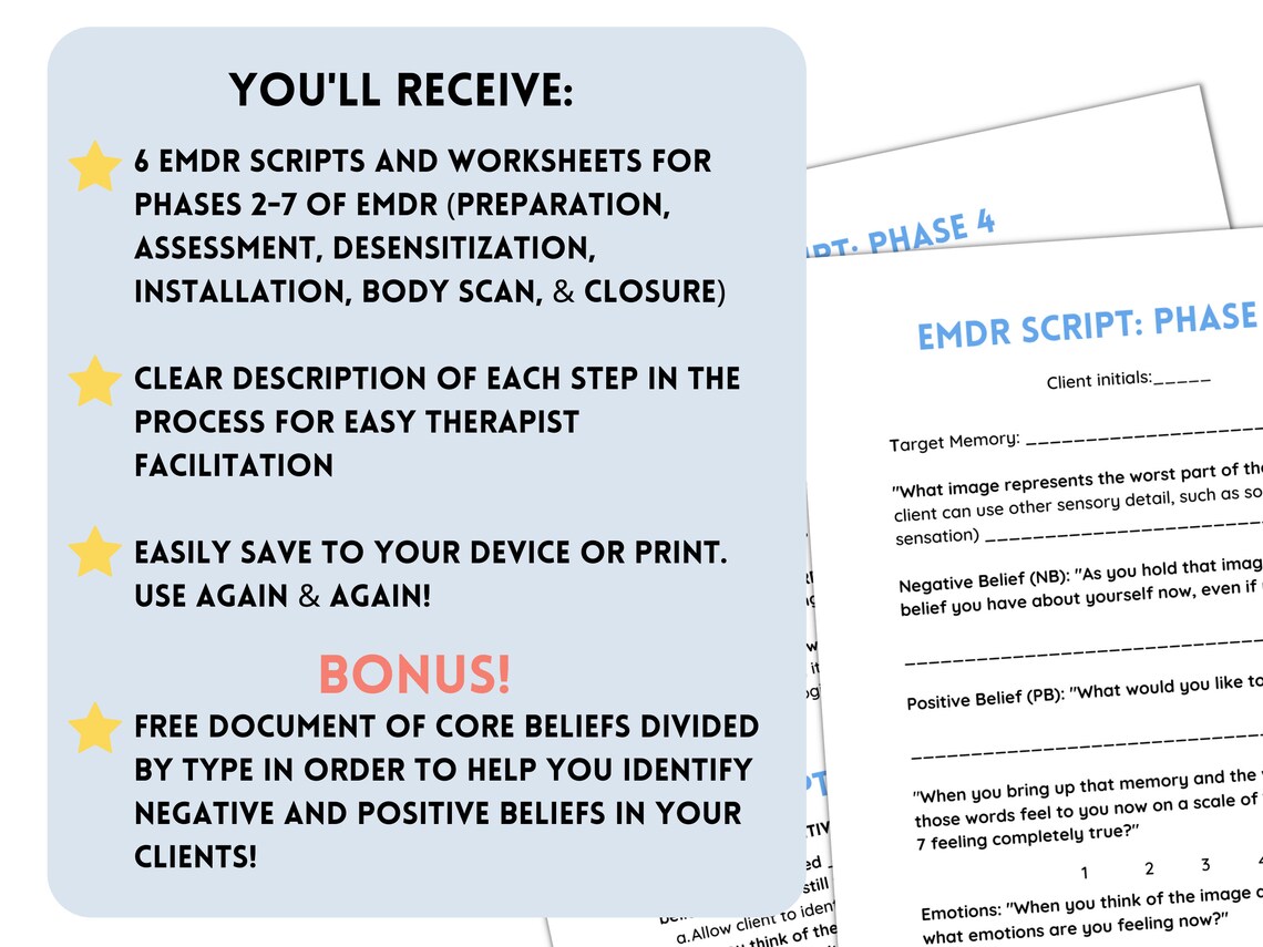 EMDR Scripts &amp; EMDR Worksheets EMDR Tools Emdr Resources for - Etsy