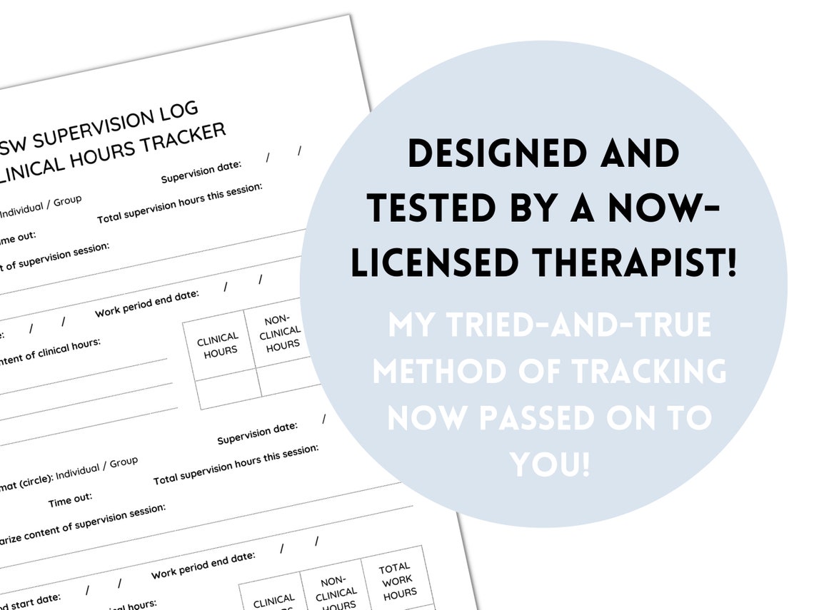 LCSW Supervision Tracking & Clinical Hours Log Printable Digital Download for LMSW and LCSW