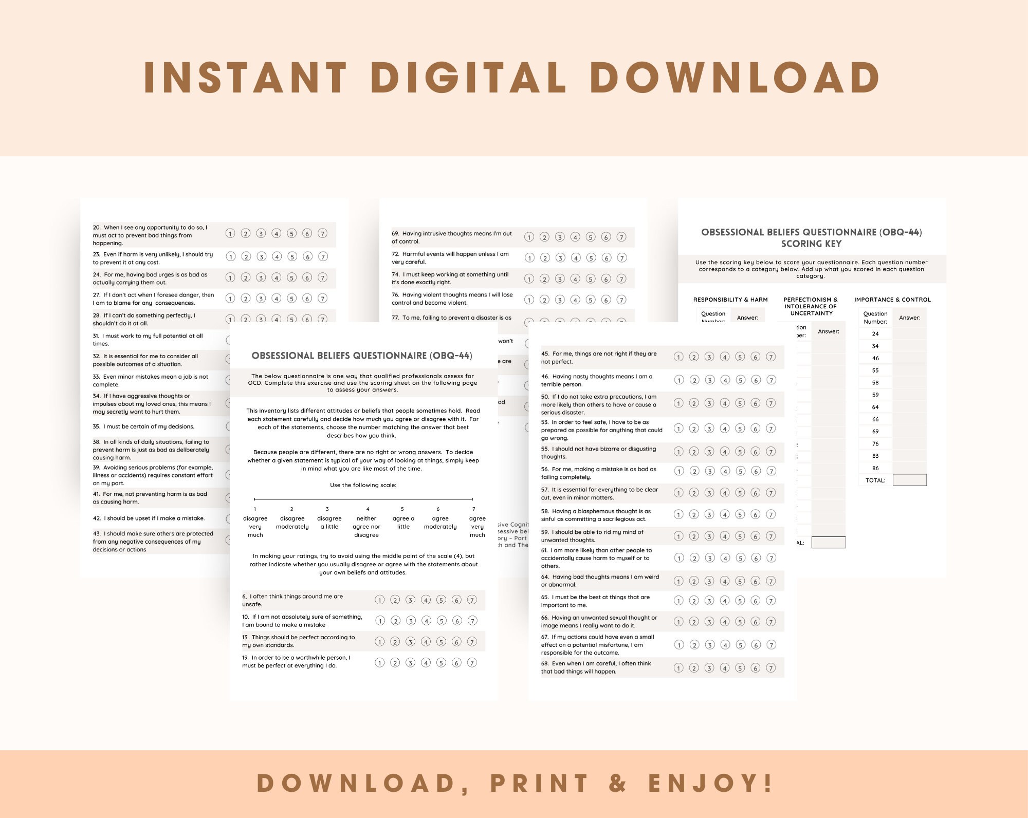OCD Assessment Tool | OCD Worksheet &amp; Test With Answer Key for ...