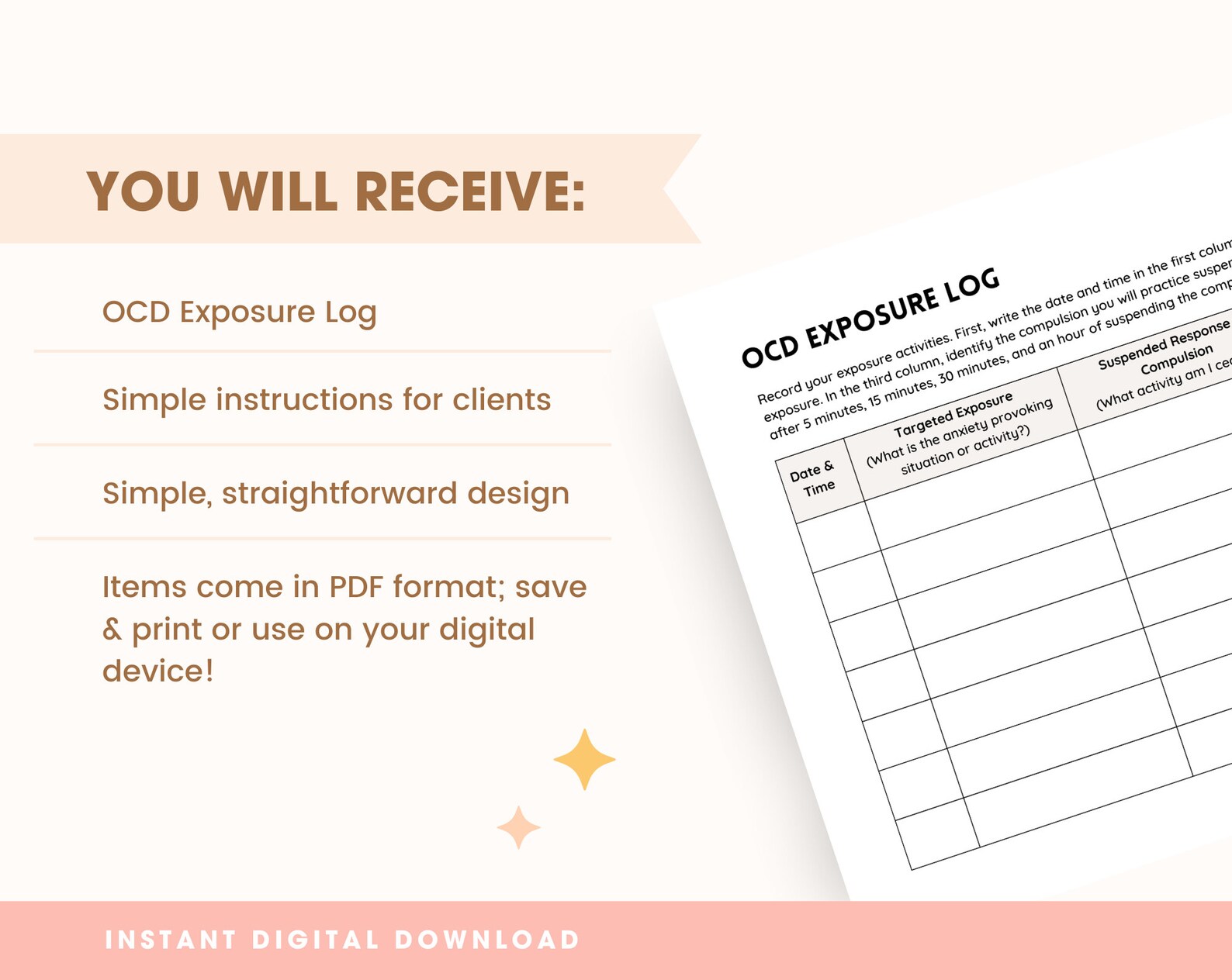 OCD Exposures Log Tracker OCD Worksheet for Therapists, Counselors ...