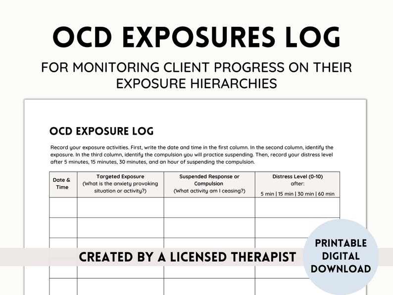 OCD Exposures Log Tracker OCD Worksheet for Therapists, Counselors ...