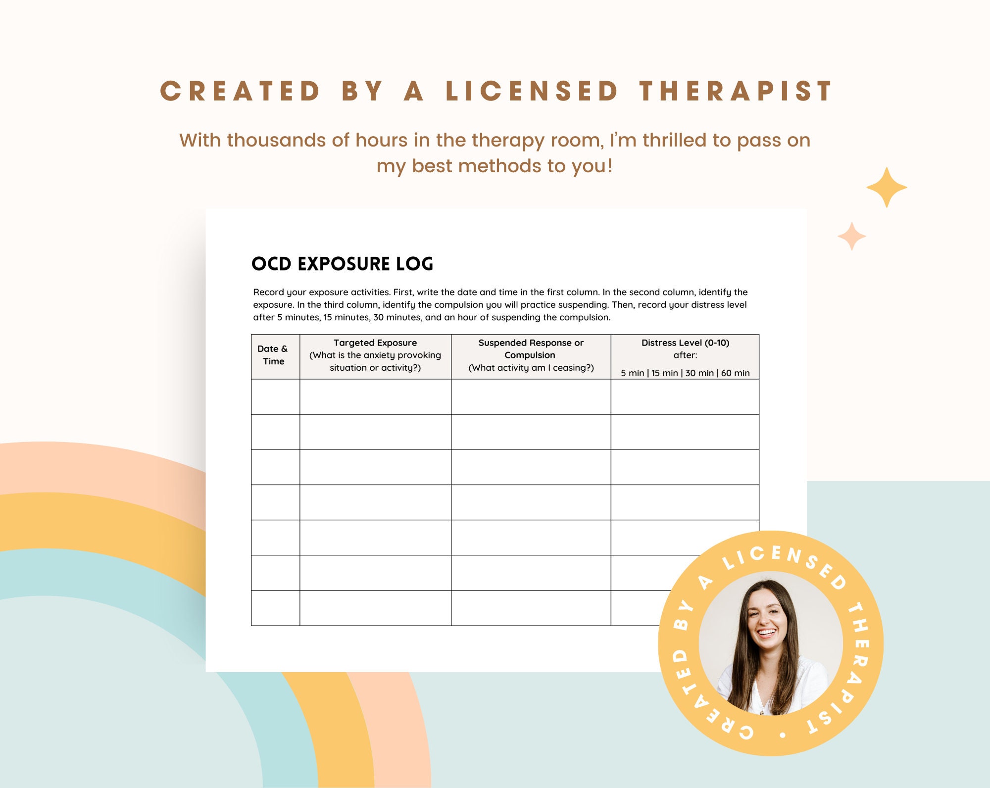 OCD Exposures Log Tracker OCD Worksheet for Therapists, Counselors ...