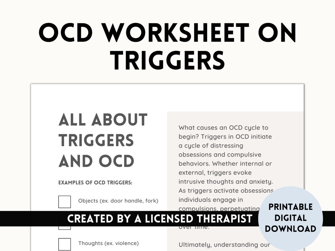 OCD Triggers Worksheet OCD Handout for Therapists, Counselors, Social ...