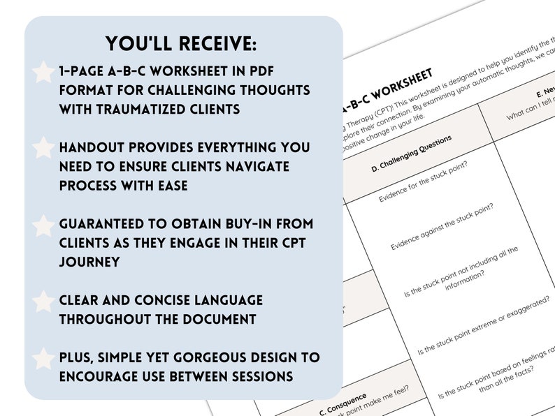 ABC Worksheet: CPT for Trauma Tools & Handouts for Stuck Points