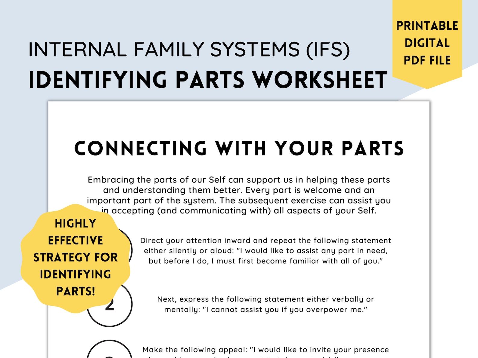 IFS Parts Worksheet on Identifying Parts Internal Family Systems