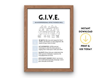 DBT Poster: GIVE Skills! Therapist Office Decor, Counselor Office Sign, School Psychologist, Dbt Curriculum, Interpersonal Effectiveness