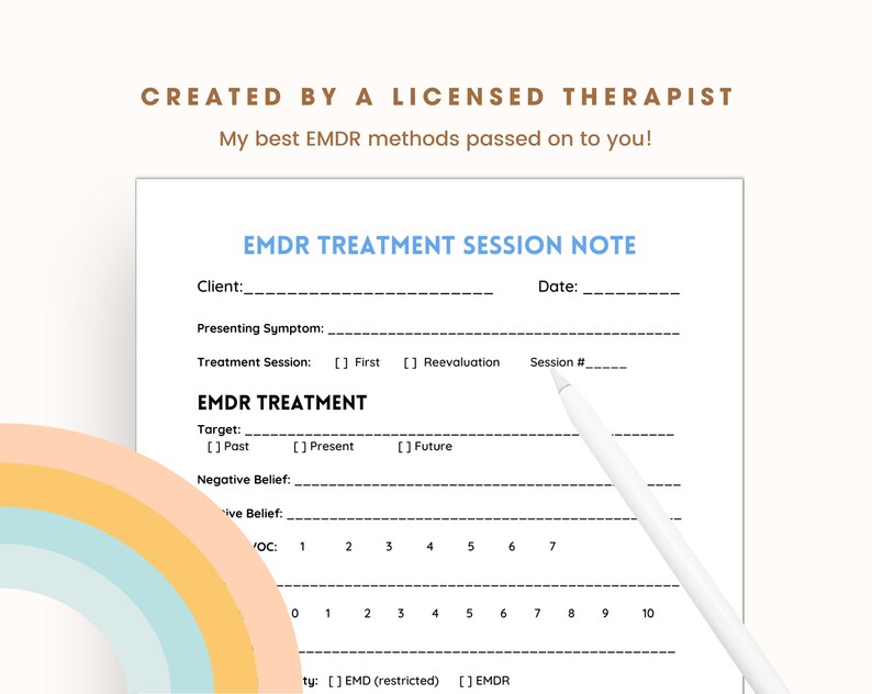 EMDR Resource: EMDR Notes Template EMDR Worksheets, Trauma Therapy