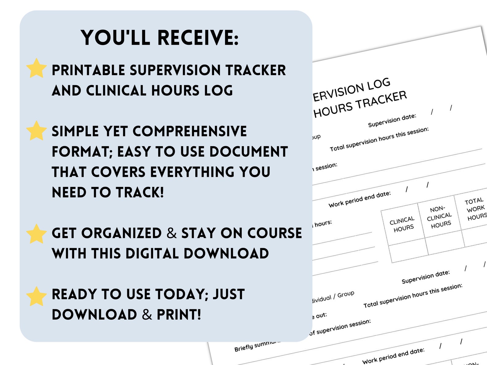 LCSW Supervision Tracking & Clinical Hours Log Printable Digital
