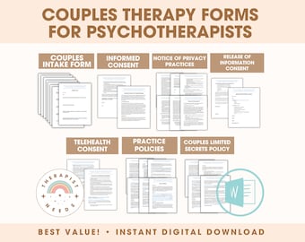 COUPLES THERAPY INTAKE & Consent Forms, Intake Forms, Psychotherapy Informed Consent, Privacy Practices, Teen Counseling, Private Practice