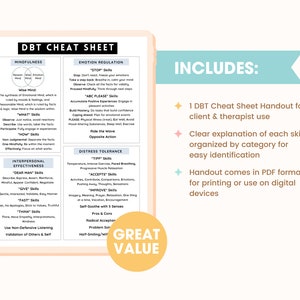 DBT Cheat Sheet Therapy Worksheet & Handout, DBT Skills Curriculum ...
