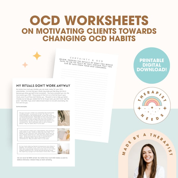 OCD Therapy Worksheets, OCD Handout for Therapists, Counselors, Social Workers, Mental Health Professionals | ERP Therapy Worksheet Tools