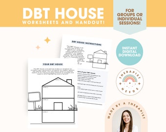 DBT House! Therapy Worksheet & Handout for Teens and Adults, DBT Skills Curriculum, Group Counseling Exercises, Printable Download, LMFT