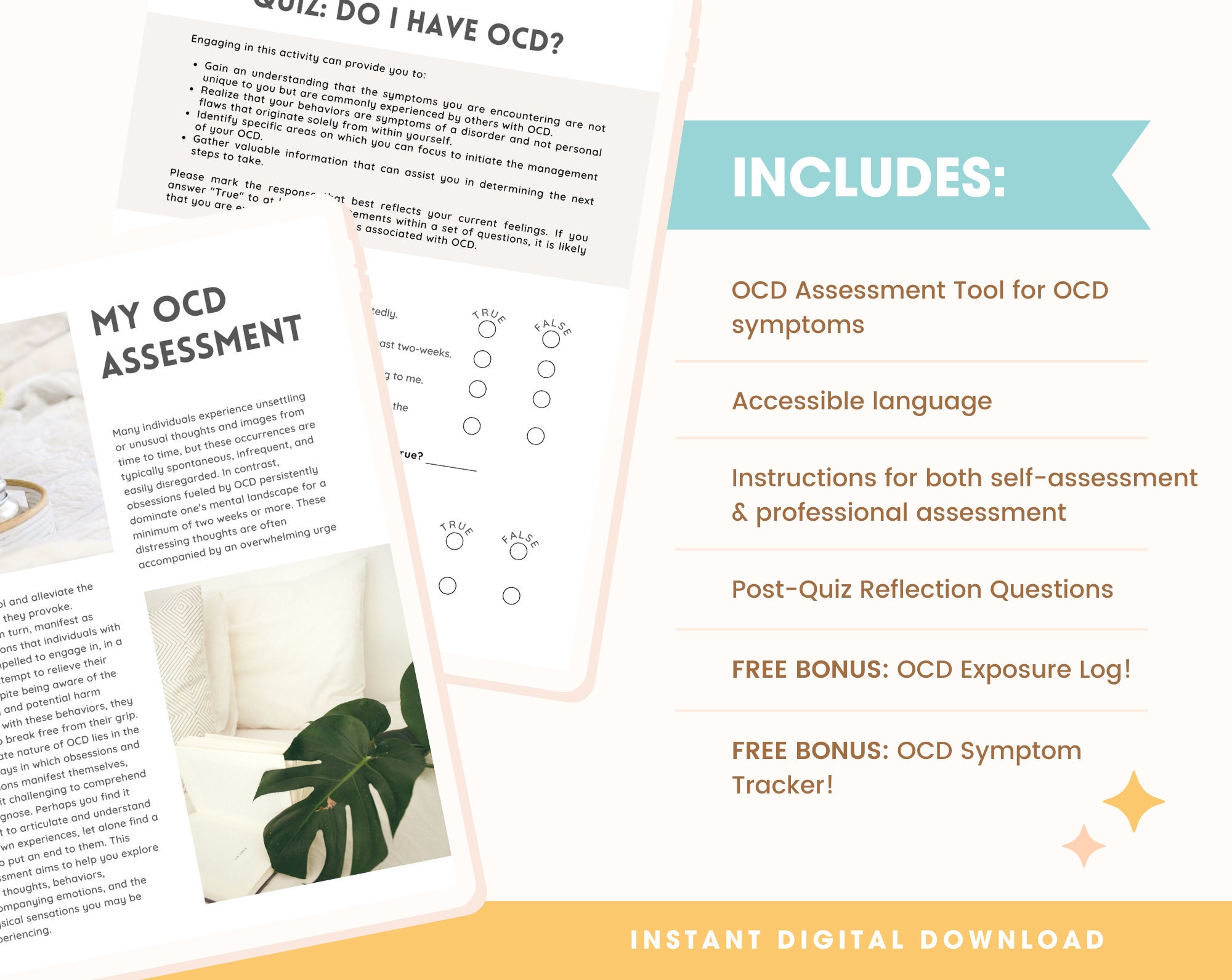 OCD Assessment Tool OCD Worksheet &amp; Test With Answer Key for Therapists ...