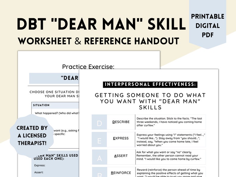 DBT DEAR MAN Skill Training Worksheets & Handouts Dbt Etsy