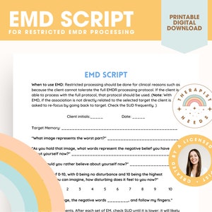 EMDR Script for EMD! Emdr Resources, Emdr worksheets, Trauma Therapy, Restricted Protocol Template, EMD Resourcing, pdf Template, Download